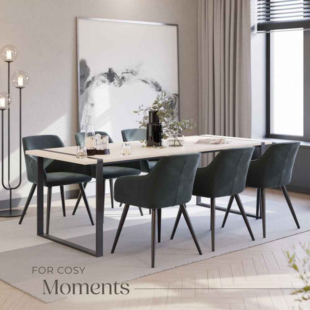 tectake Marilyn Set of 6 Grey and Black Velvet Padded Dining Chair Image 3