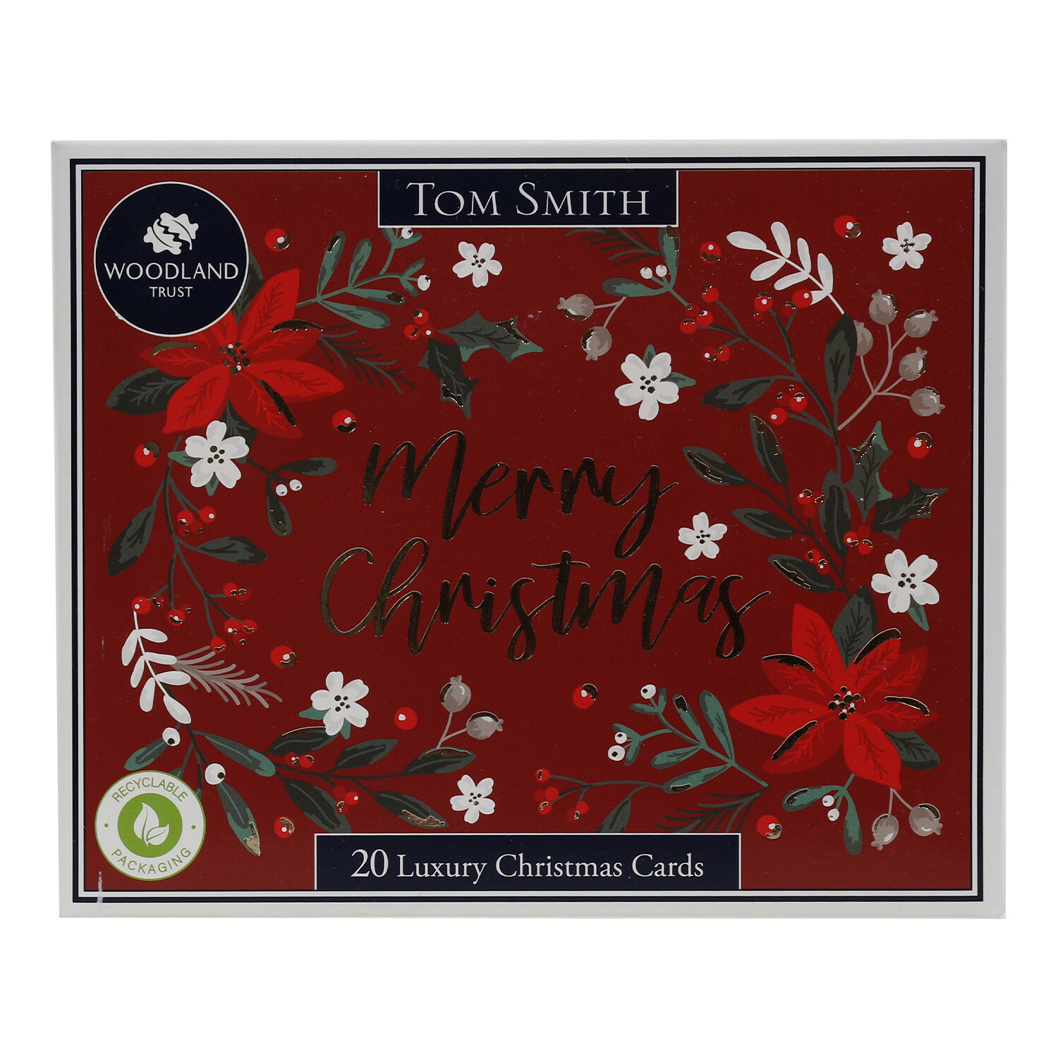 Tom Smith Red Foliage Luxury Christmas Card 20 Pack Image 1