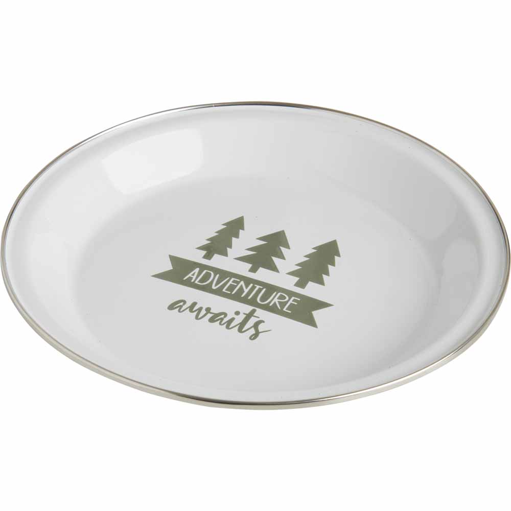 Clas Ohlson ® Enamel Plate 24 cm with Stainless Steel Rim for Camping and Picnic White 