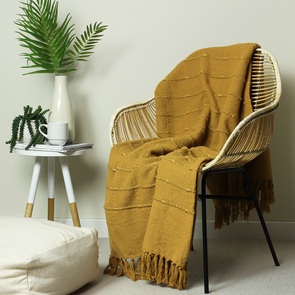 furn. Motti Ochre Woven Tufted Stripe Throw 130 x 180cm Image 2