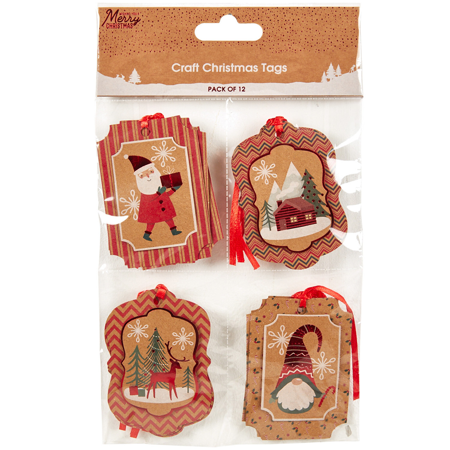Pack of 12 Craft Christmas Tags - Brown Image