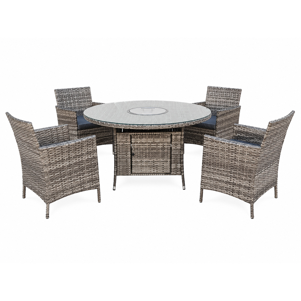 Outdoor Living 4 Seater Rattan Round Firepit Dining Set Image 5