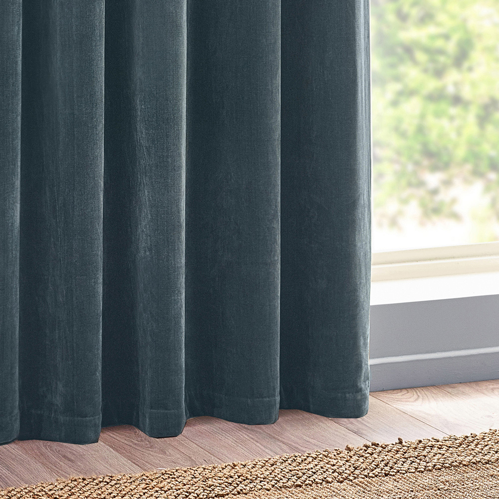 Yard Marine Heavy Chenille Velvet Eyelet Curtain 117 x 137cm Image 4