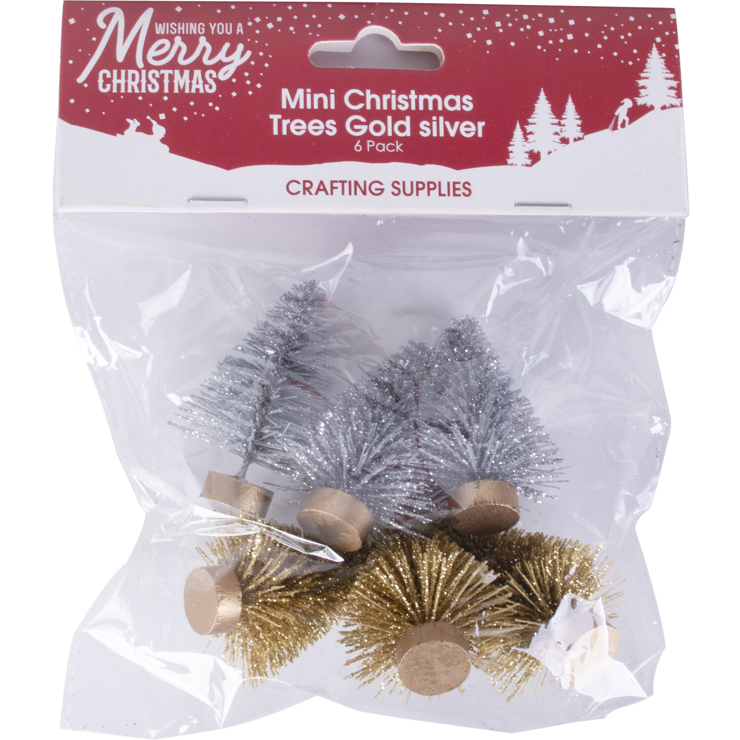 Pack of 6 Miniature Craft Trees - Silver and Gold Image