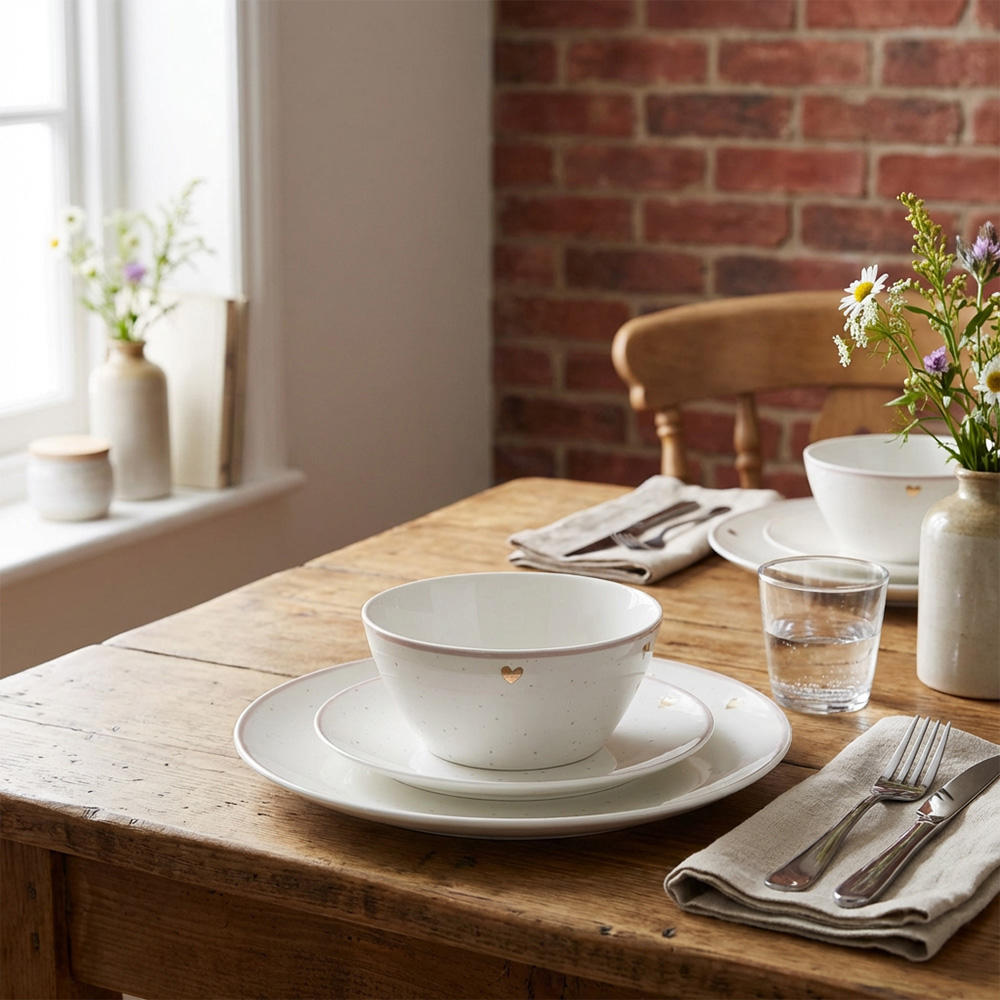 12 Piece Gold Heart Dinnerware Set - White Image 5