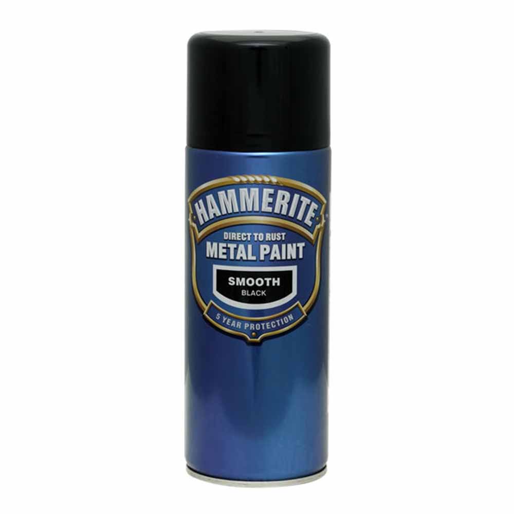 Hammerite Direct to Rust Exterior Metal Paint Aerosol Smooth Black 400ml Image