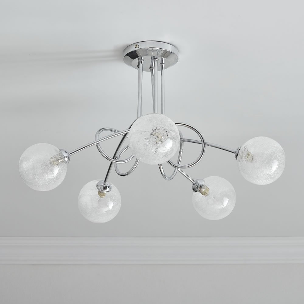 Wilko Sorrento 5 Arm Metal Ceiling Light with Crackle Effect Glass Shades Image 6