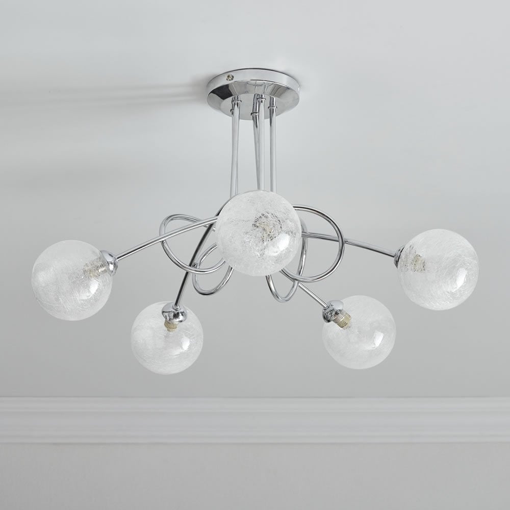 Wilko Sorrento 5 Arm Metal Ceiling Light with Crackle Effect Glass Shades Image 6