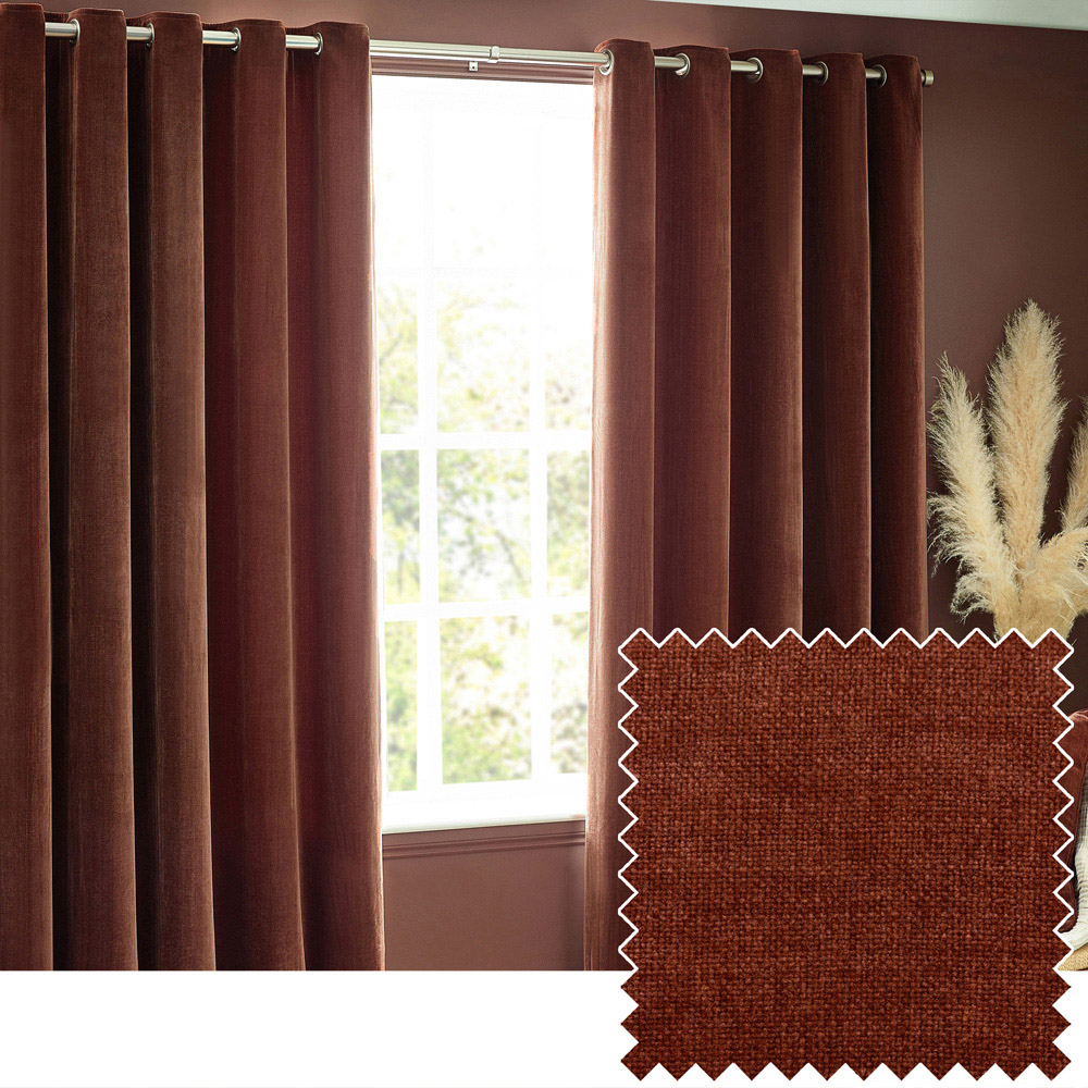 Yard Nutmeg Heavy Chenille Velvet Eyelet Curtain 117 x 183cm Image 2