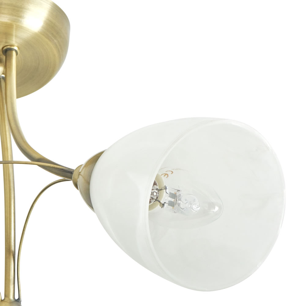 Wilko 3 Arm Antique Brass Ceiling Light with Frosted Glass Shades Image 3