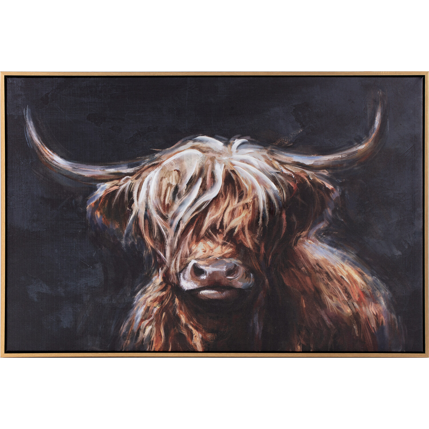 Black Rusty the Highland Cow Framed Art Canvas 60 x 90cm Image