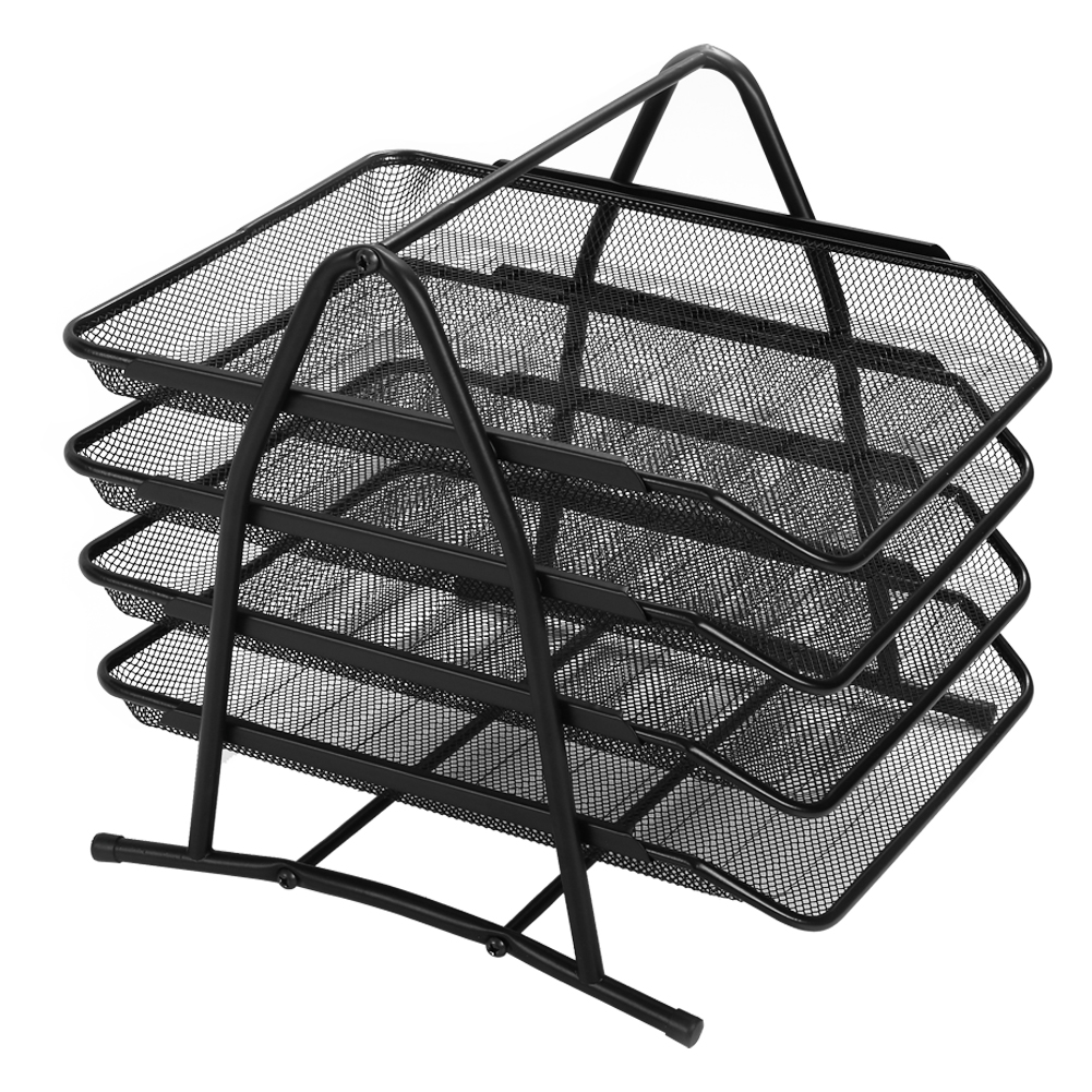 Living and Home 4 Tier Black Metal File Holder Tray Rack Image 4