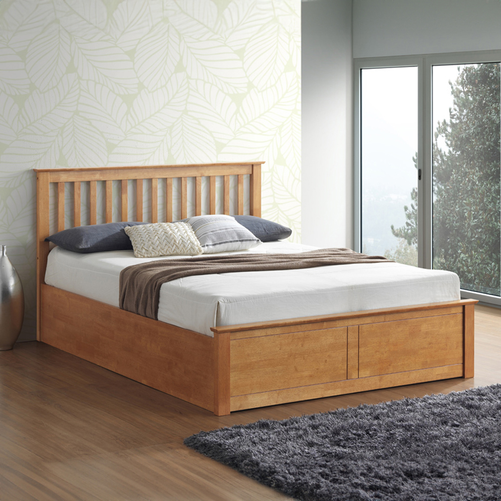 Malmo Double Oak Wooden Ottoman Bed Image 1
