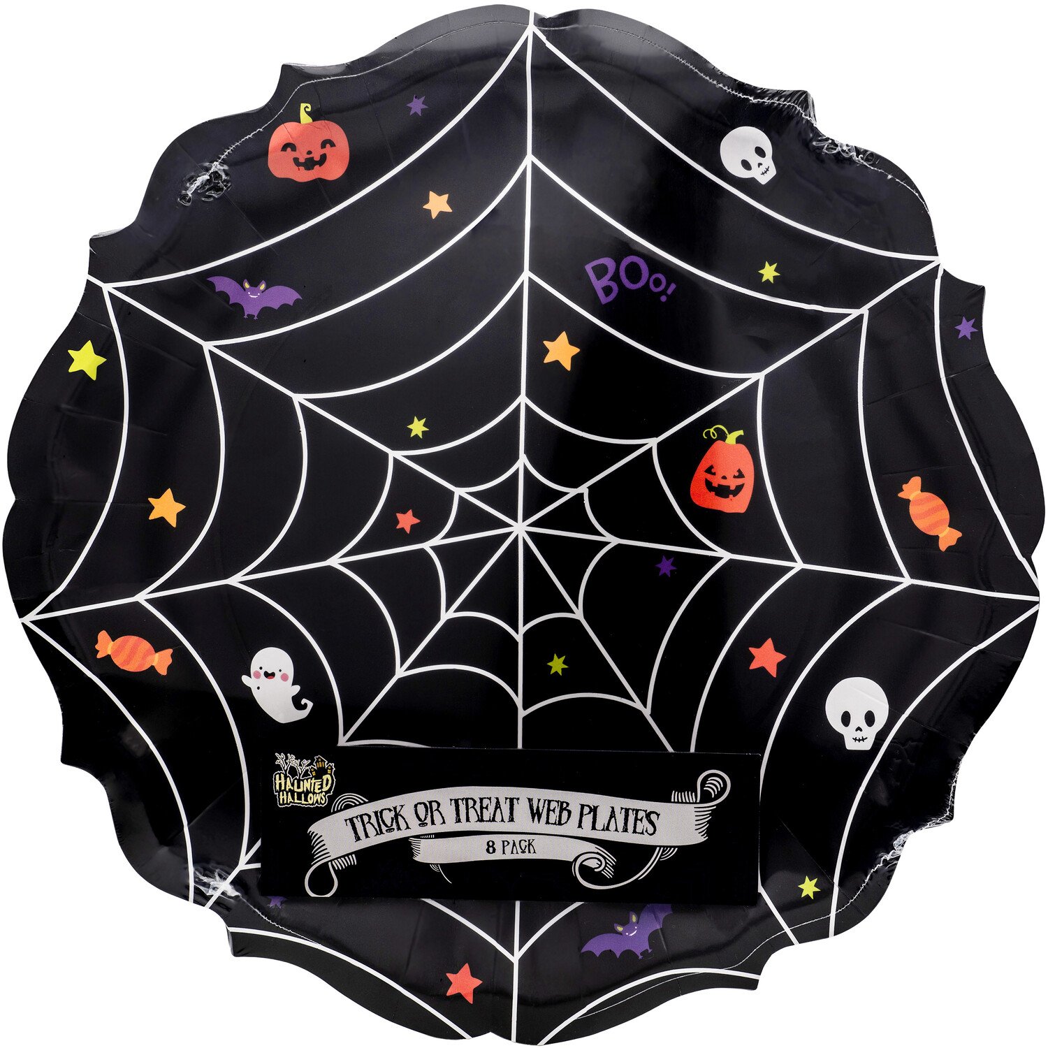 Pack of 8 Trick or Treat Web Plates Black Image 1