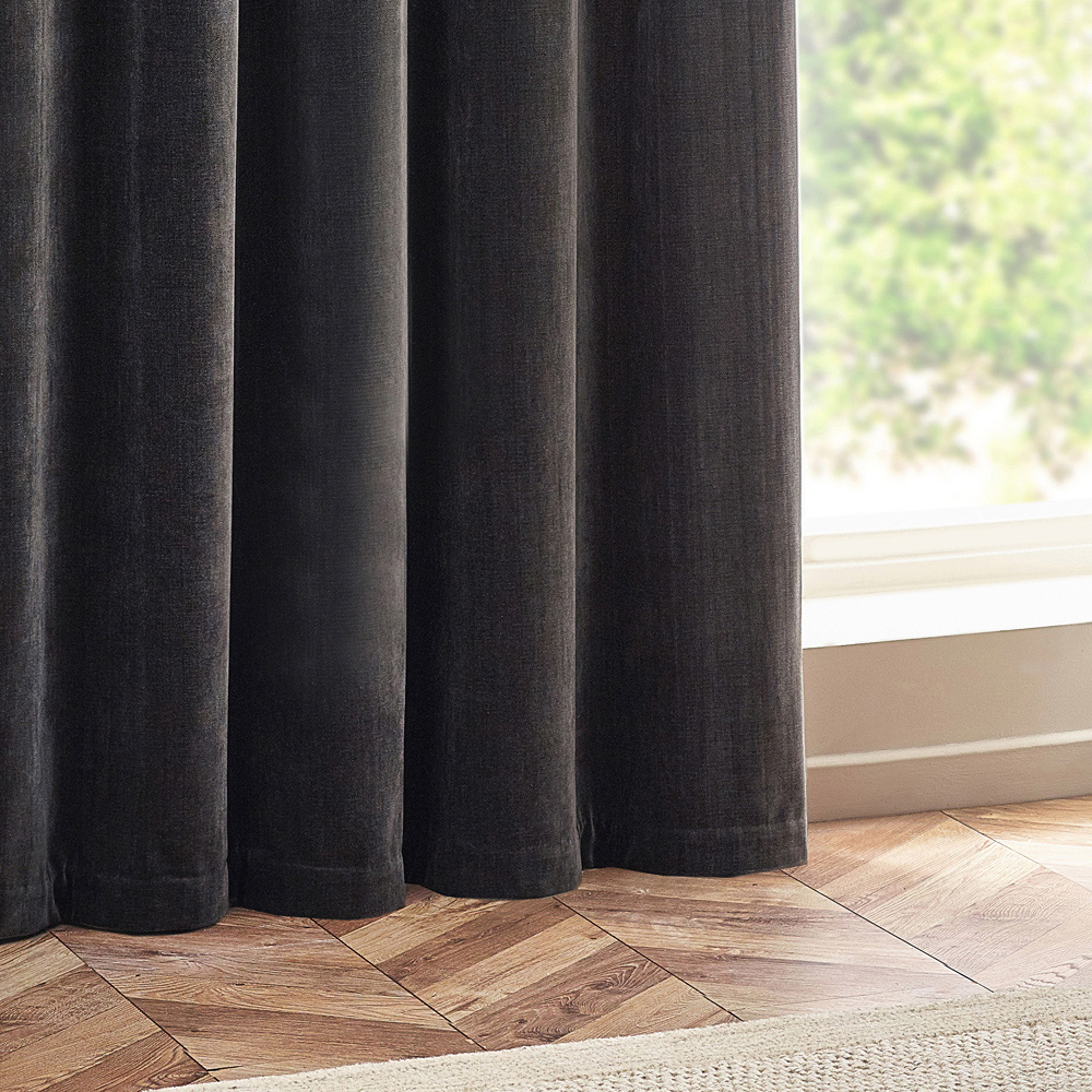 Yard Charcoal Heavy Chenille Velvet Eyelet Curtain 229 x 183cm Image 4