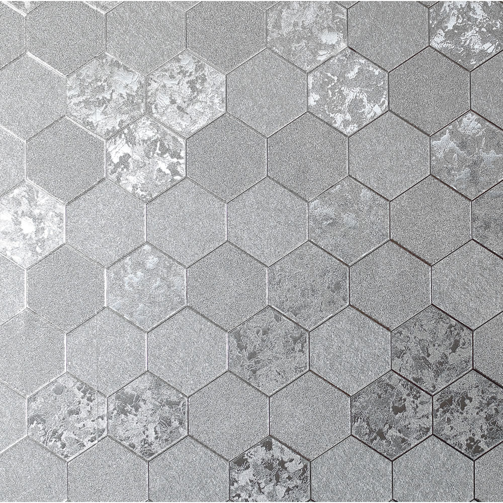 Arthouse Wallpaper Foil Honeycomb Silver Image 1