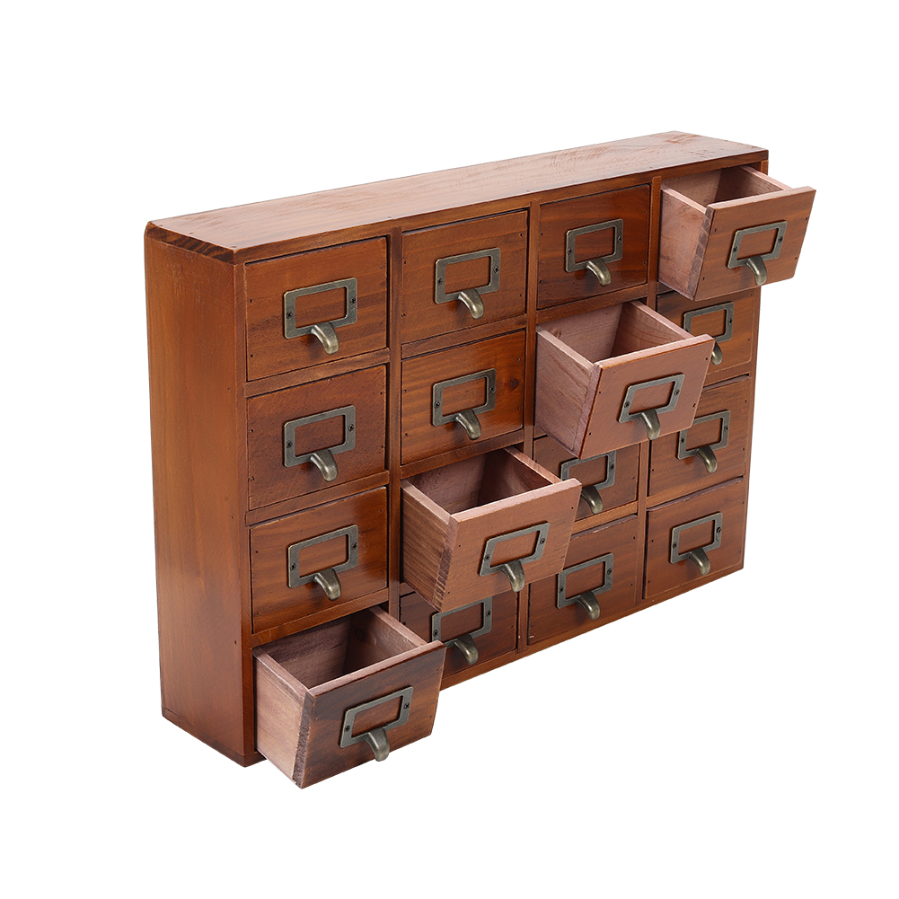 Living and Home 16 Drawer Retro Wooden Drawer Organiser Box Image 2