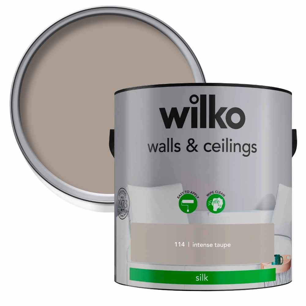 Wilko Walls & Ceilings Intense Taupe Silk Emulsion Paint 2.5L Image 1