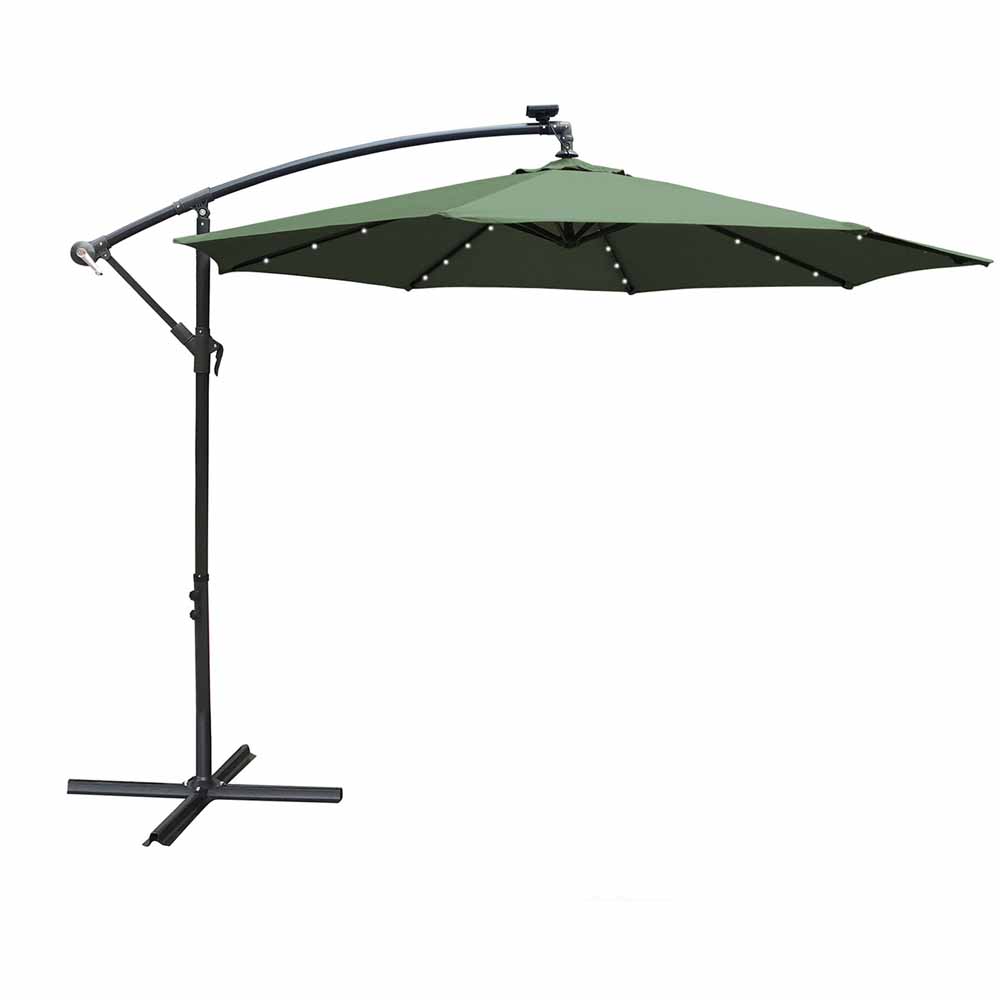 Airwave Hanging Green Parasol with Solar Powered LED Spotlights 3m Image