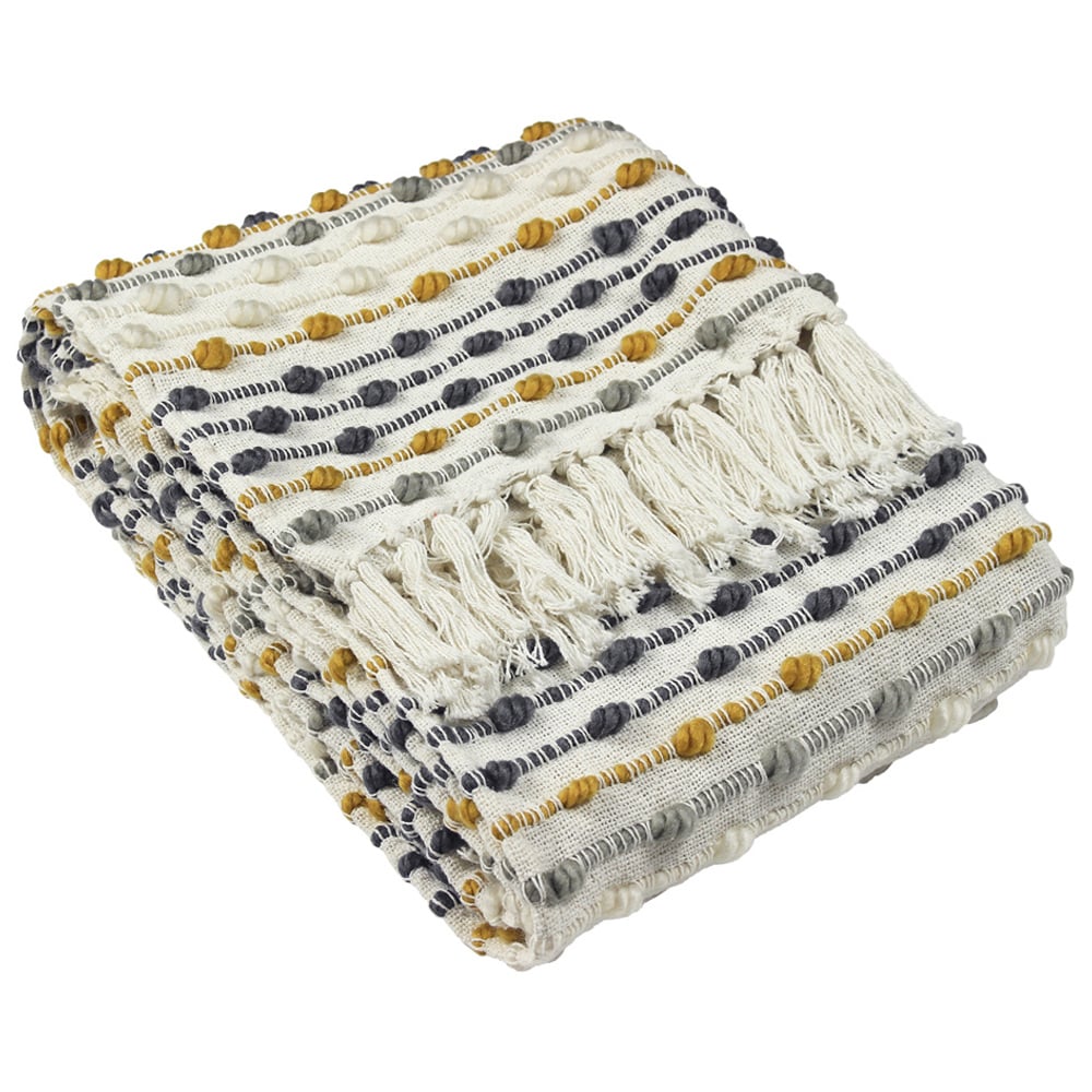 furn. Dhadit Ochre Stripe Throw 130 x 150cm Image 1