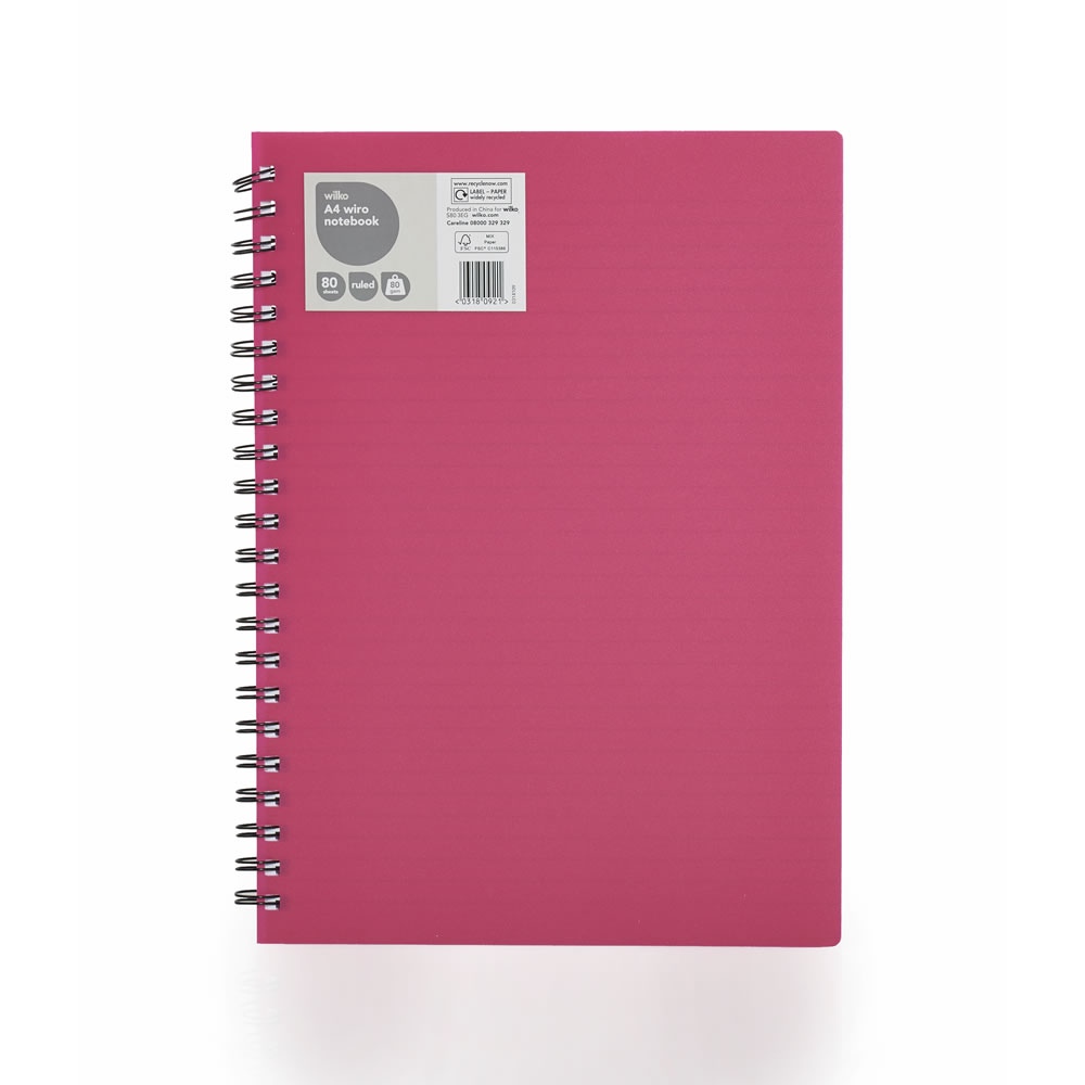 Wilko A4 Ruled Wiro Notebook 80 Sheets 80gsm Image