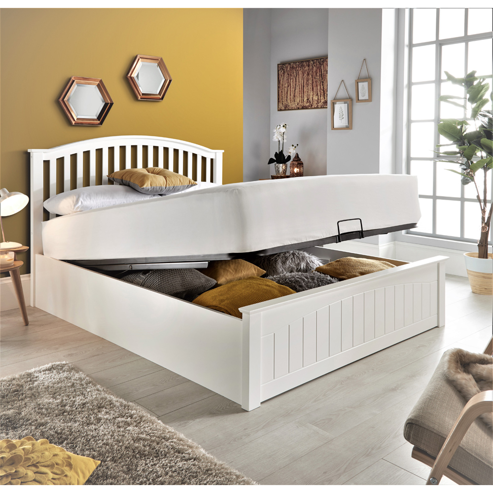 Grayson Double White Wooden Ottoman Bed Frame Image 2