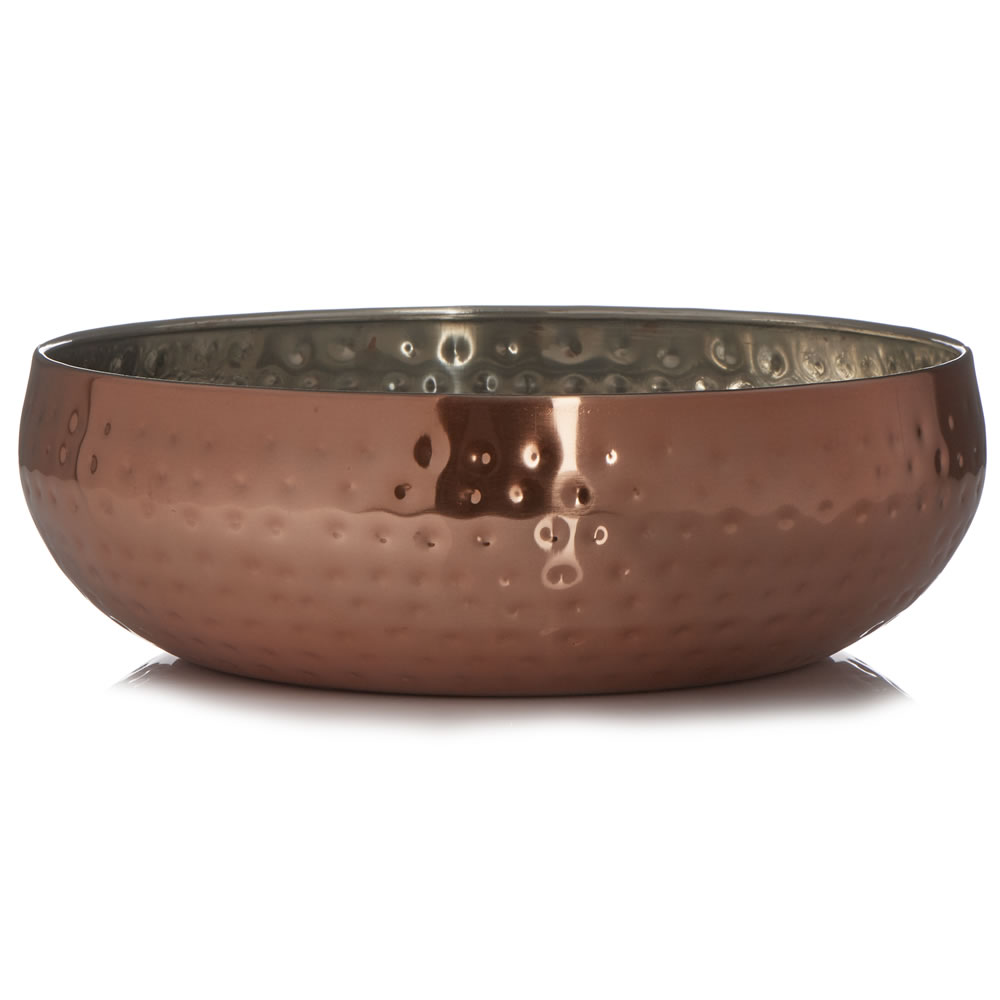 Copper Fruit Bowl With Hammered Detailing ~ 35Cm Diameter Contemporary Design 
