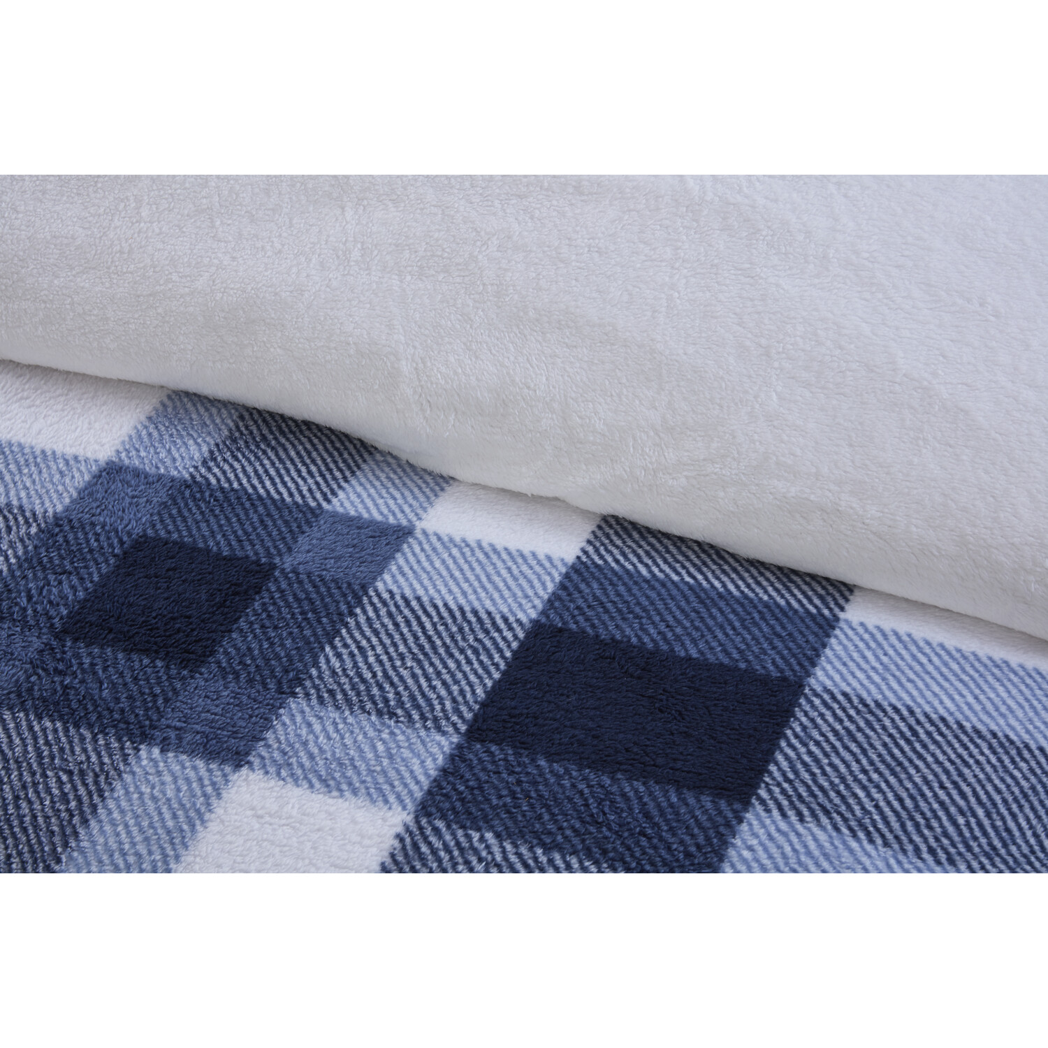 Teddy Fleece Printed Check Duvet Set - Navy Image 3