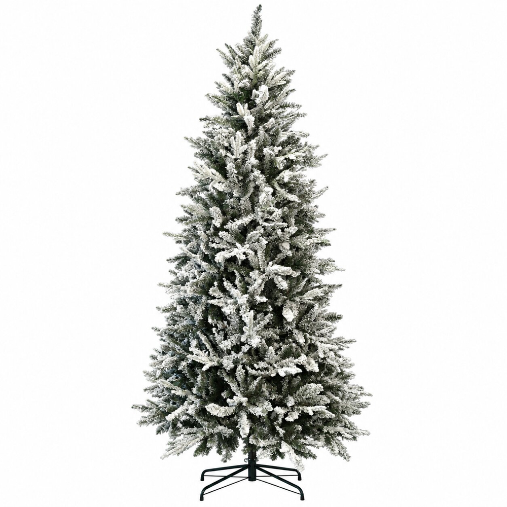 Samuel Alexander Premier Green Lapland Spruce Snow Flocked Artificial Christmas Tree with Stand 8ft Image 1