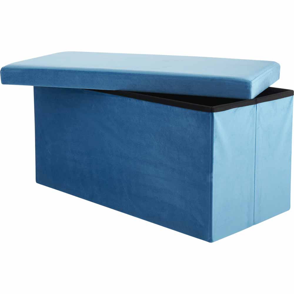 Wilko Blue Velour Ottoman with Lid Image 2