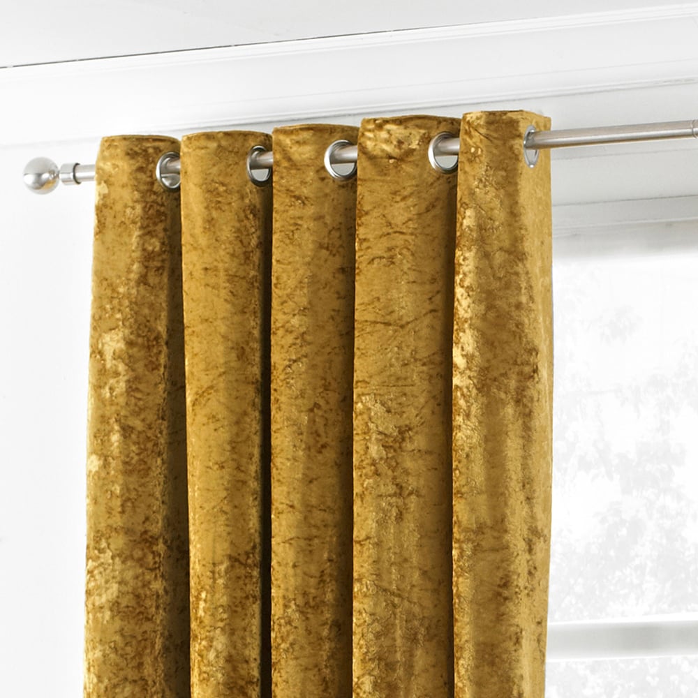 Paoletti Verona Ochre Crushed Velvet Eyelet Curtain 137 x 229cm Image 2