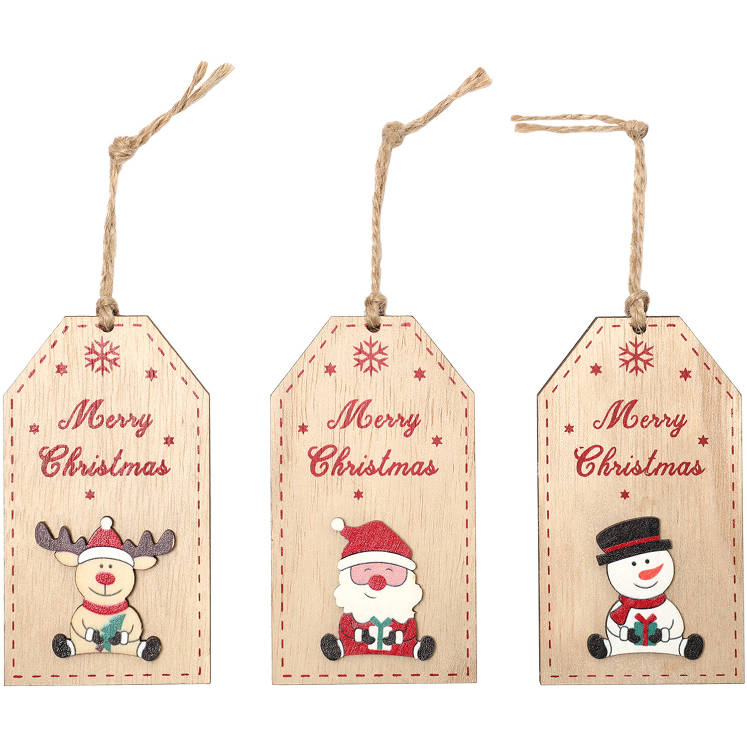 Set of 3 Wooden Tags Natural Image 1