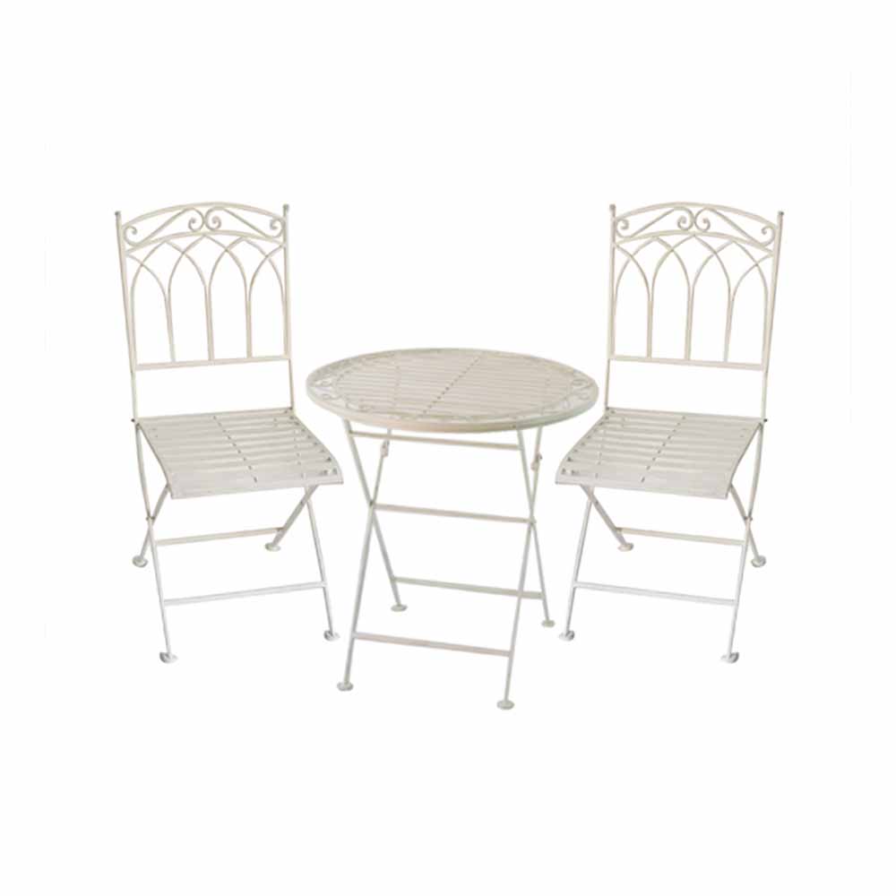 Charles Bentley Wrought Iron 2 Seater Bistro Set White Image 2