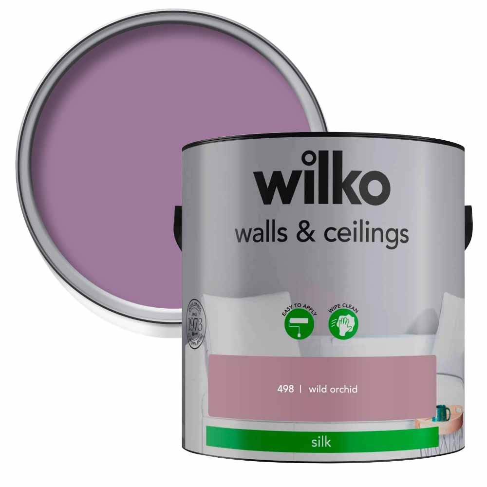 Wilko Walls & Ceilings Wild Orchid Silk Emulsion Paint 2.5L Image 1