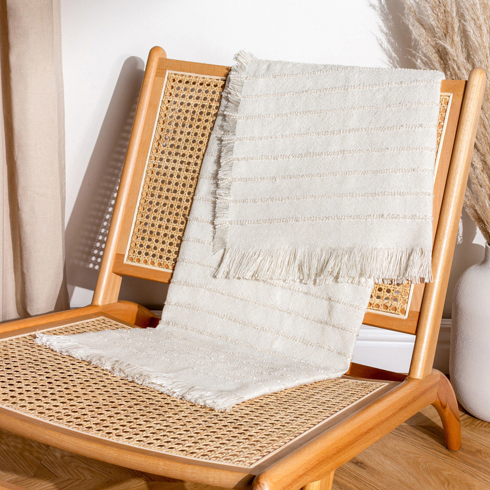 furn. Hazie Natural Woven Fringed Throw 130 x 180cm Image 2