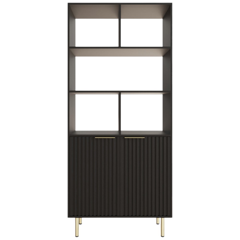 GFW Nervata 2 Door 5 Shelf Black and Gold Ribbed Tall Shelving Unit Image 3