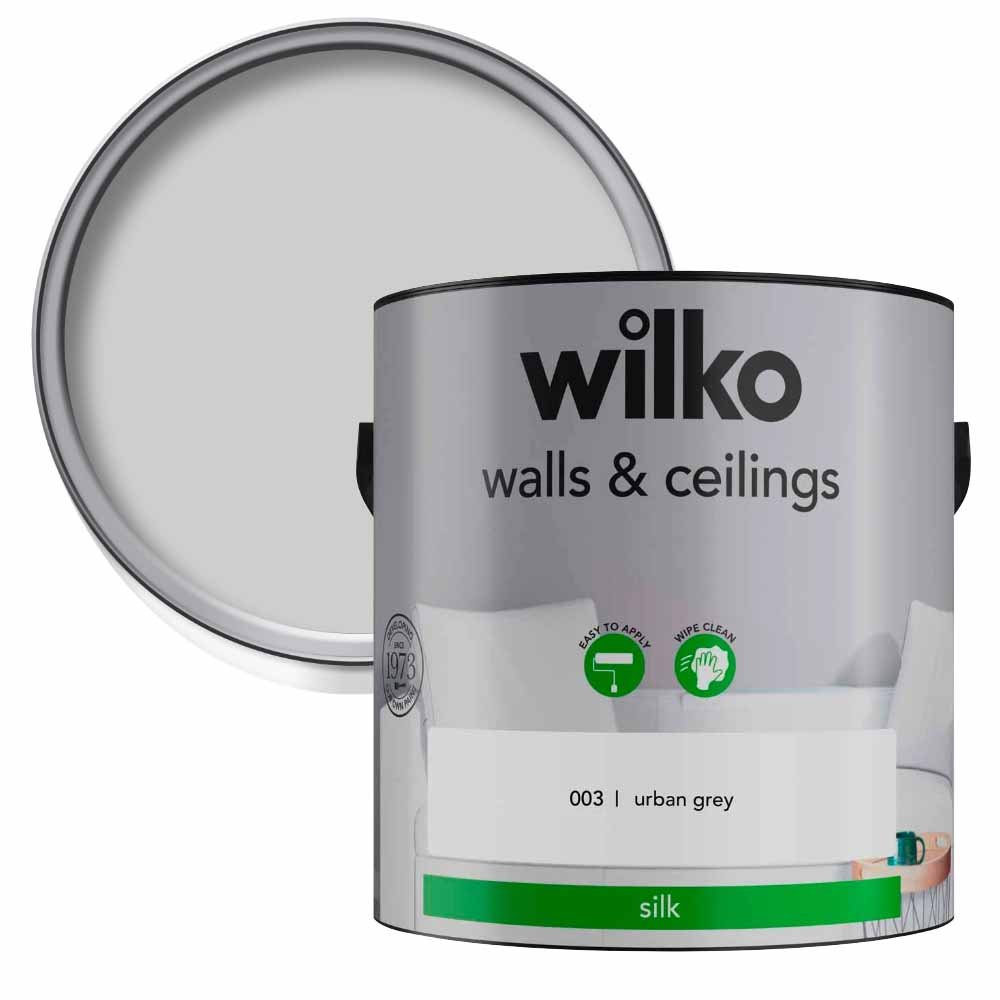 Wilko Walls & Ceilings Urban Grey Silk Emulsion Paint 2.5L Image 1