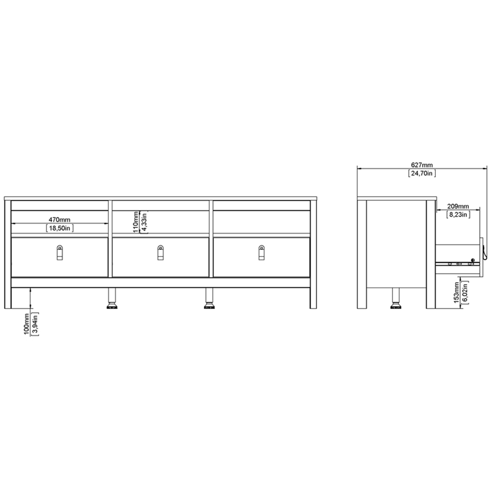 Florence Madrid 3 Drawer Matt Black TV Unit Image 7
