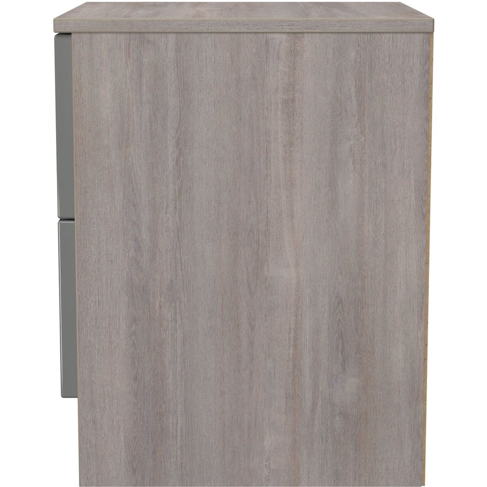 Crowndale Milan 2 Drawer Grey Gloss and Grey Oak Compact Bedside Cabinet Ready Assembled Image 3