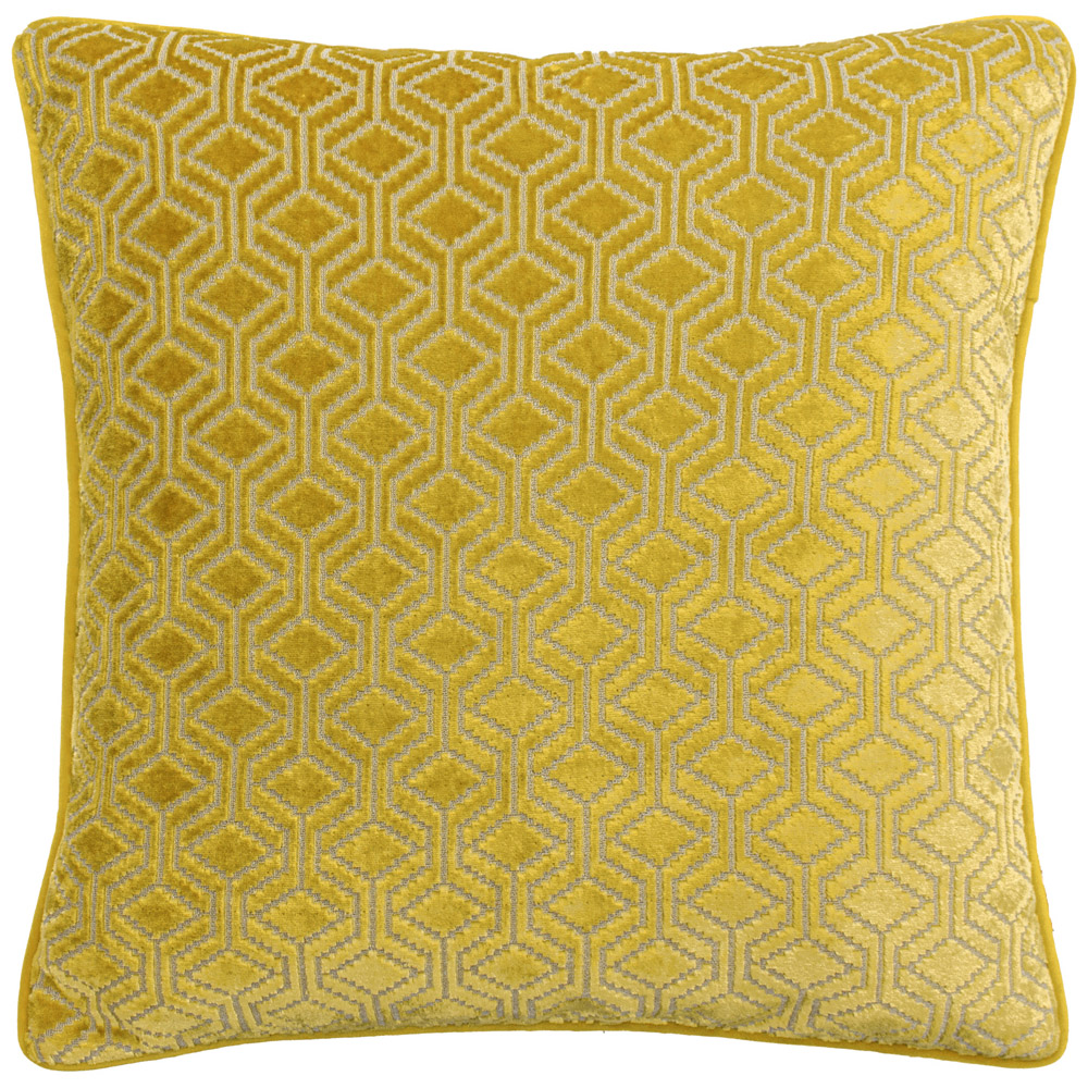 Paoletti Avenue Ochre Velvet Jacquard Cushion Image 1