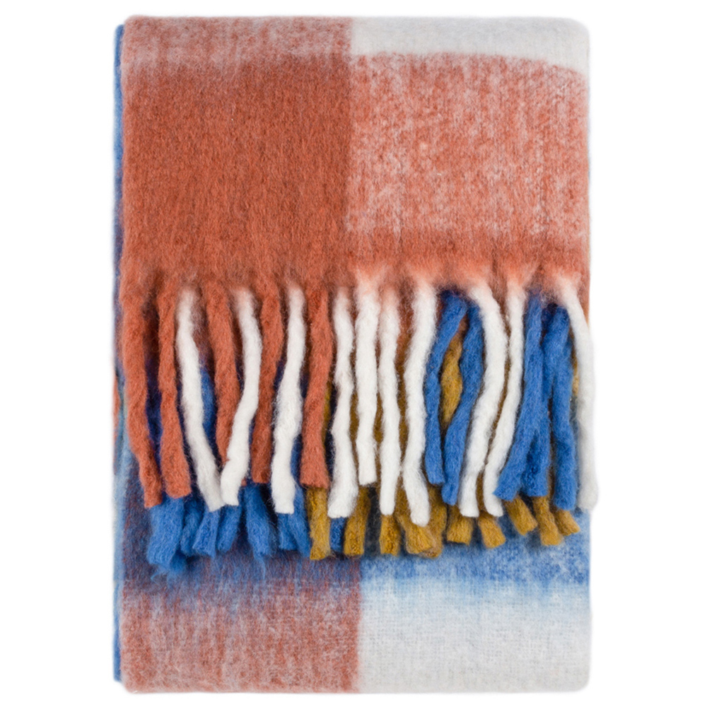 furn. Alba Multicolour Faux Mohair Checked Throw 130 x 180cm Image 1