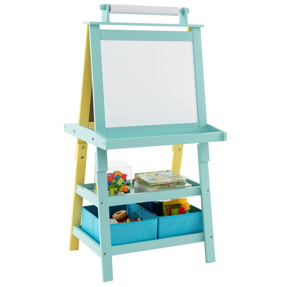 Costway Yellow Kids Double Sided Art Easel with Paper Roll Image 1