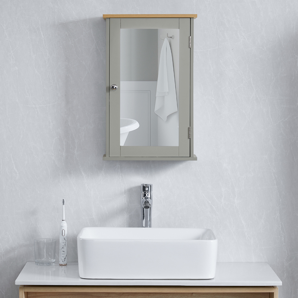 BATH VIDA Priano Grey Single Door Mirror Bathroom Cabinet Image 4