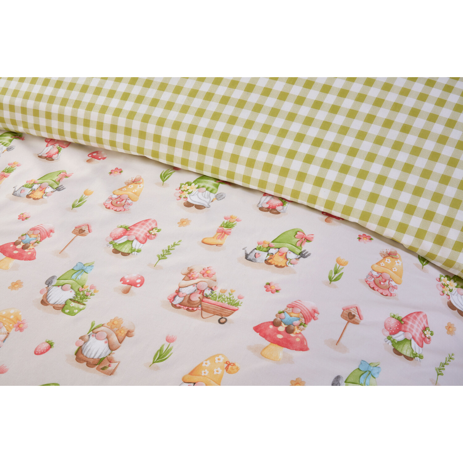 Spring Gnomes Duvet Cover and Pillowcase Set - Natural / King Image 4