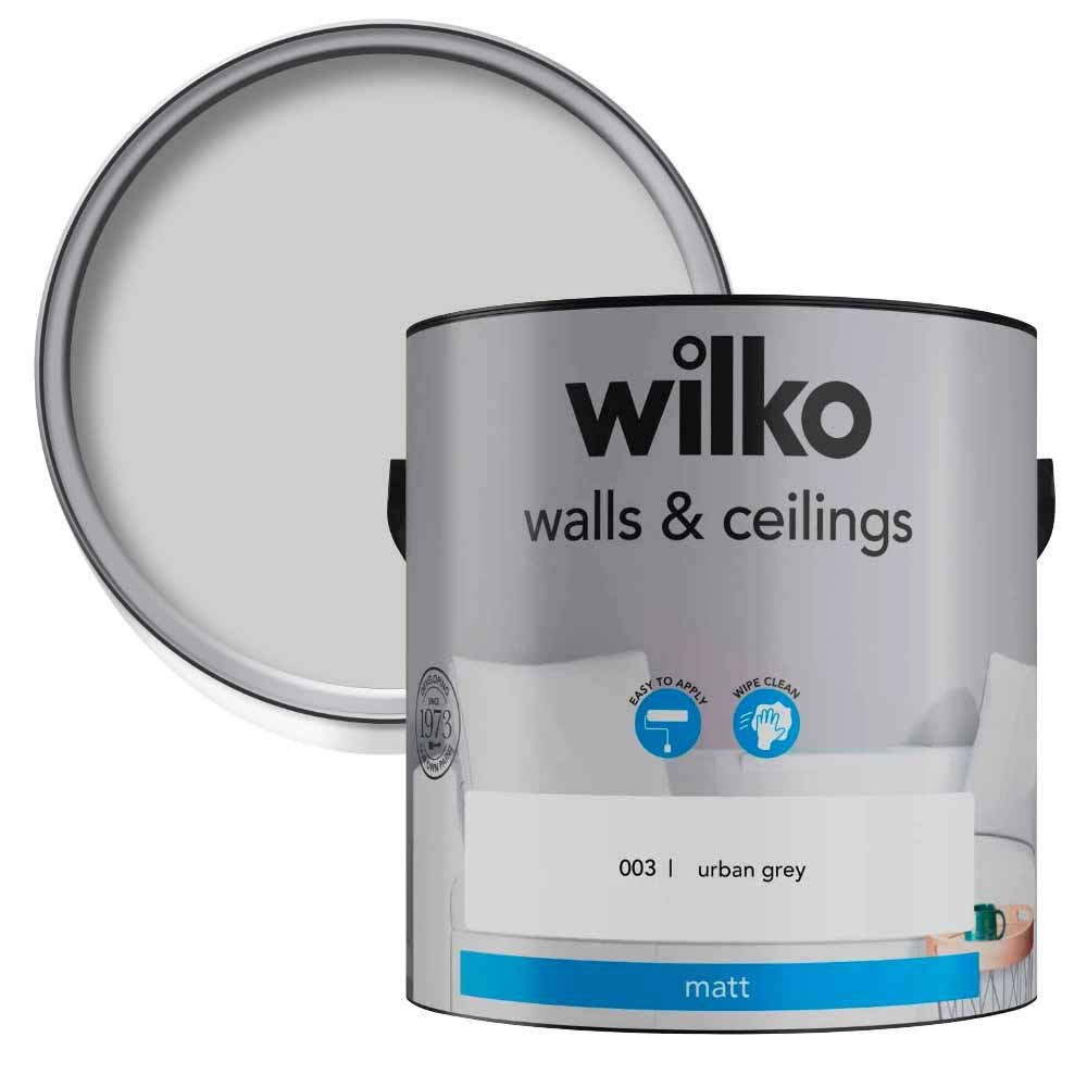 Wilko Walls & Ceilings Urban Grey Matt Emulsion Paint 2.5L Image 1