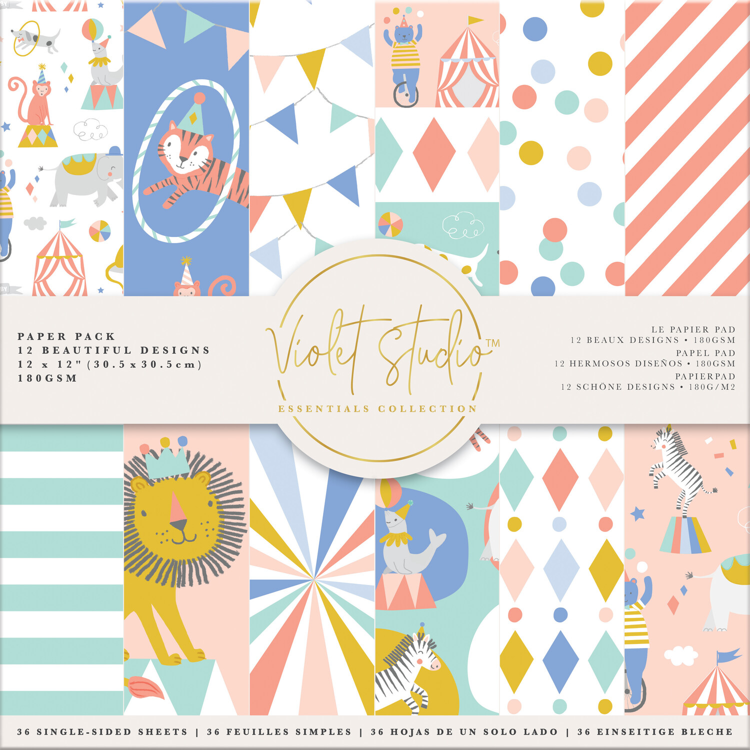 Crafter's Companion Violet Studio Paper Pad Little Circus - 12in x 12in Image 1