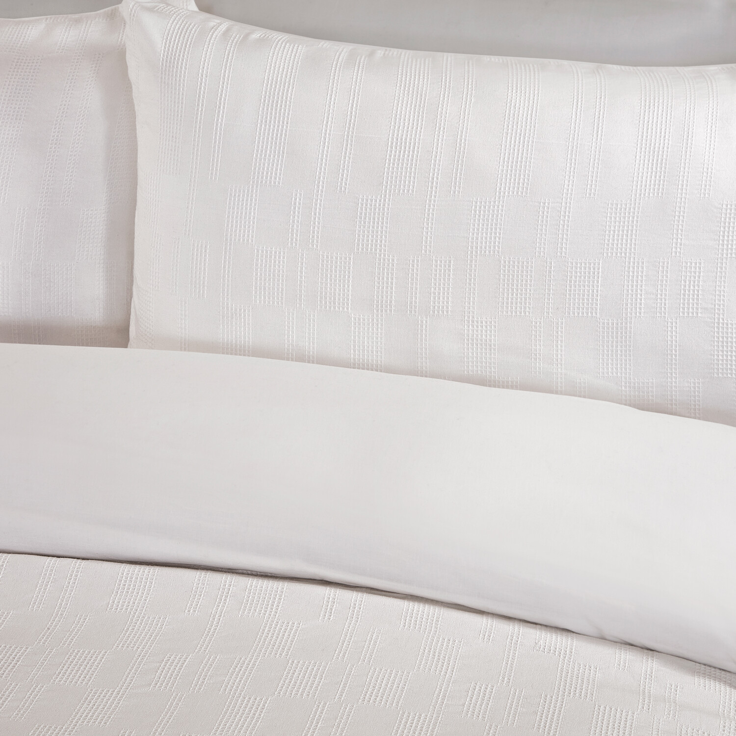 Waffle Block Duvet Set White Superking Image 3