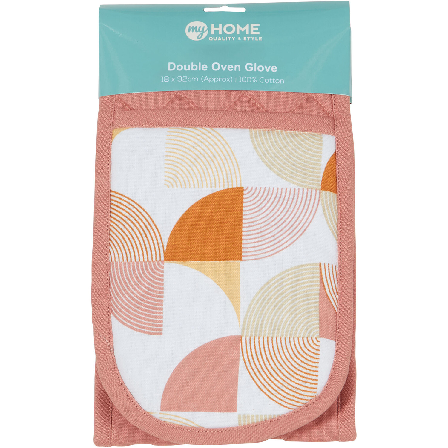 My Home Pink Geo Print Double Oven Glove - Pink Image 1
