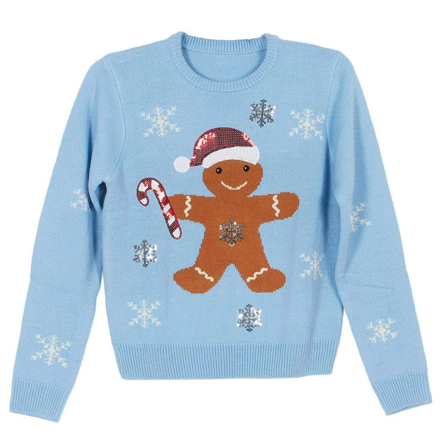 Ladies Gingerbread Man Jumper - Blue / UK 10 - 12 Image 1