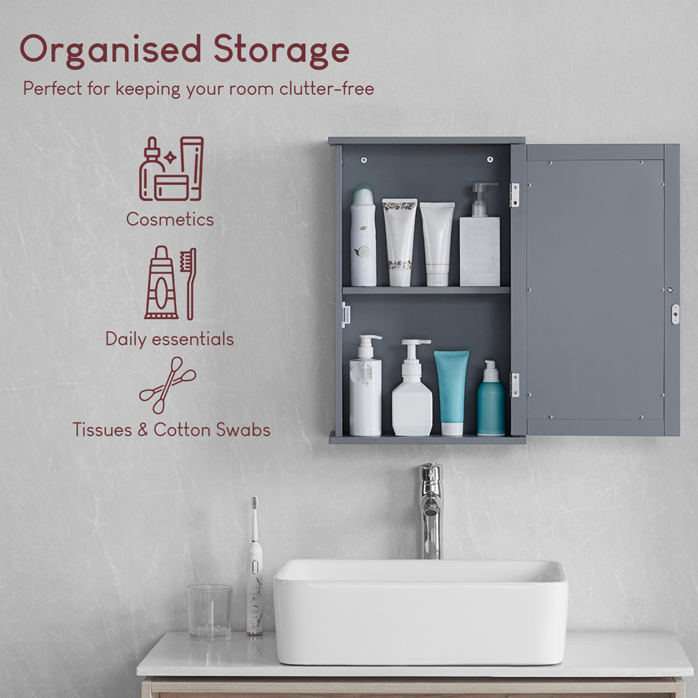 BATH VIDA Priano Single Door Grey Mirror Bathroom Cabinet Image 6